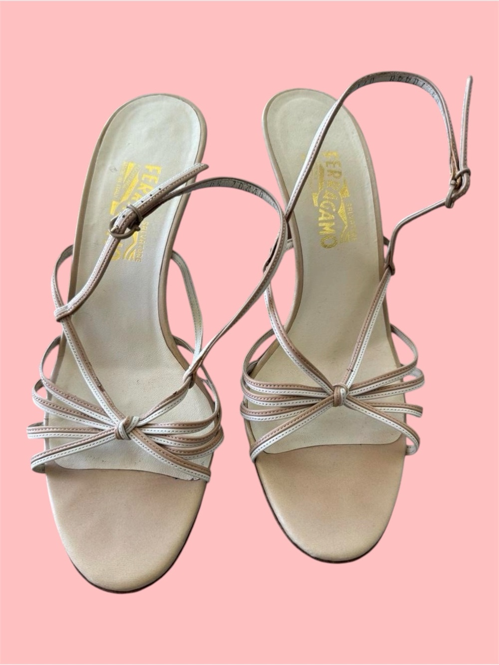 Salvatore Ferragamo Nude Beige Strappy Knot Heeled Sandals